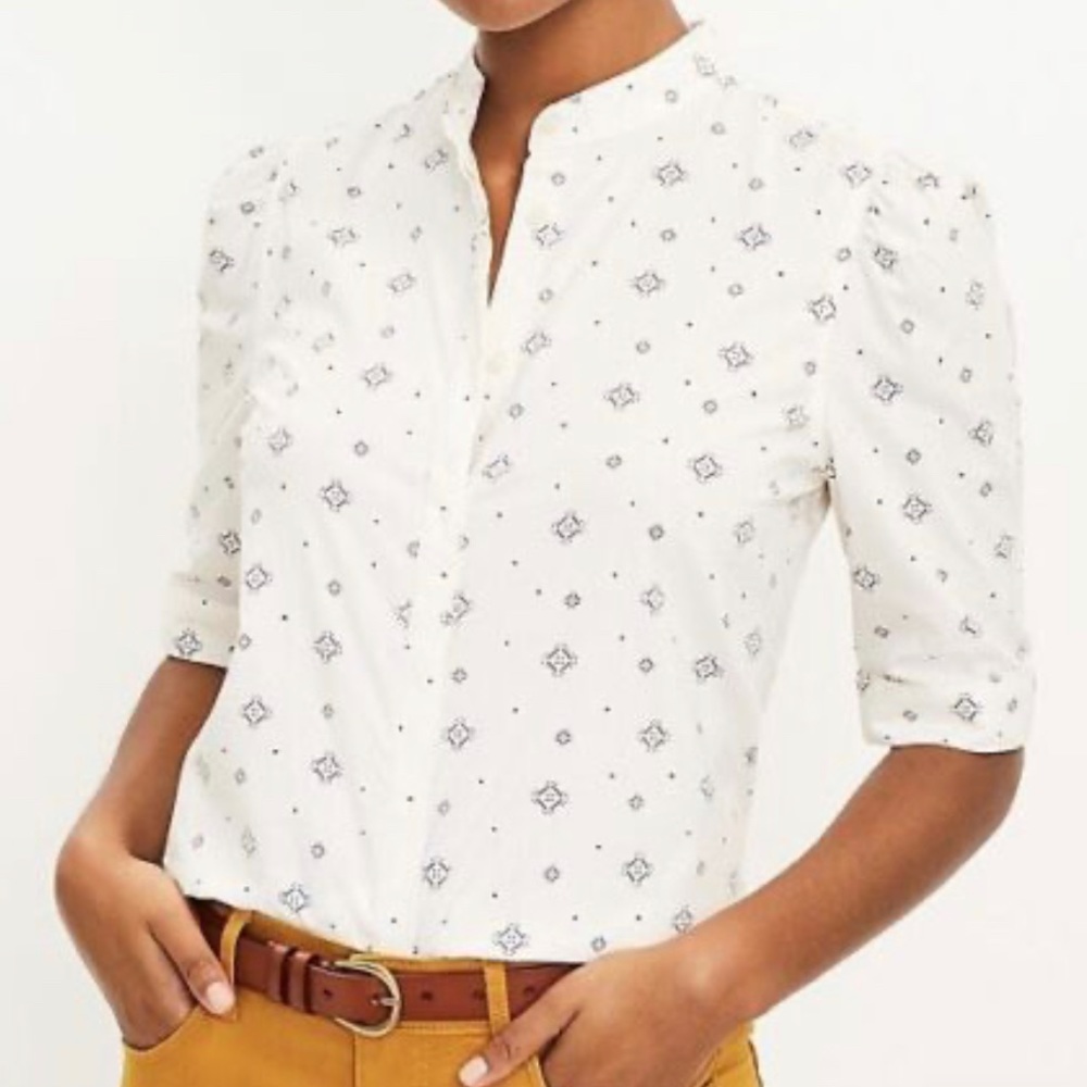 NWT! Loft geo print puff sleeve shirt. Never worn!